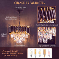 Modern Black and Gold Crystal Chandelier, Adjustable Chain Hanging Ceiling Light Fixture - dining room/living room/bedroom/foyer